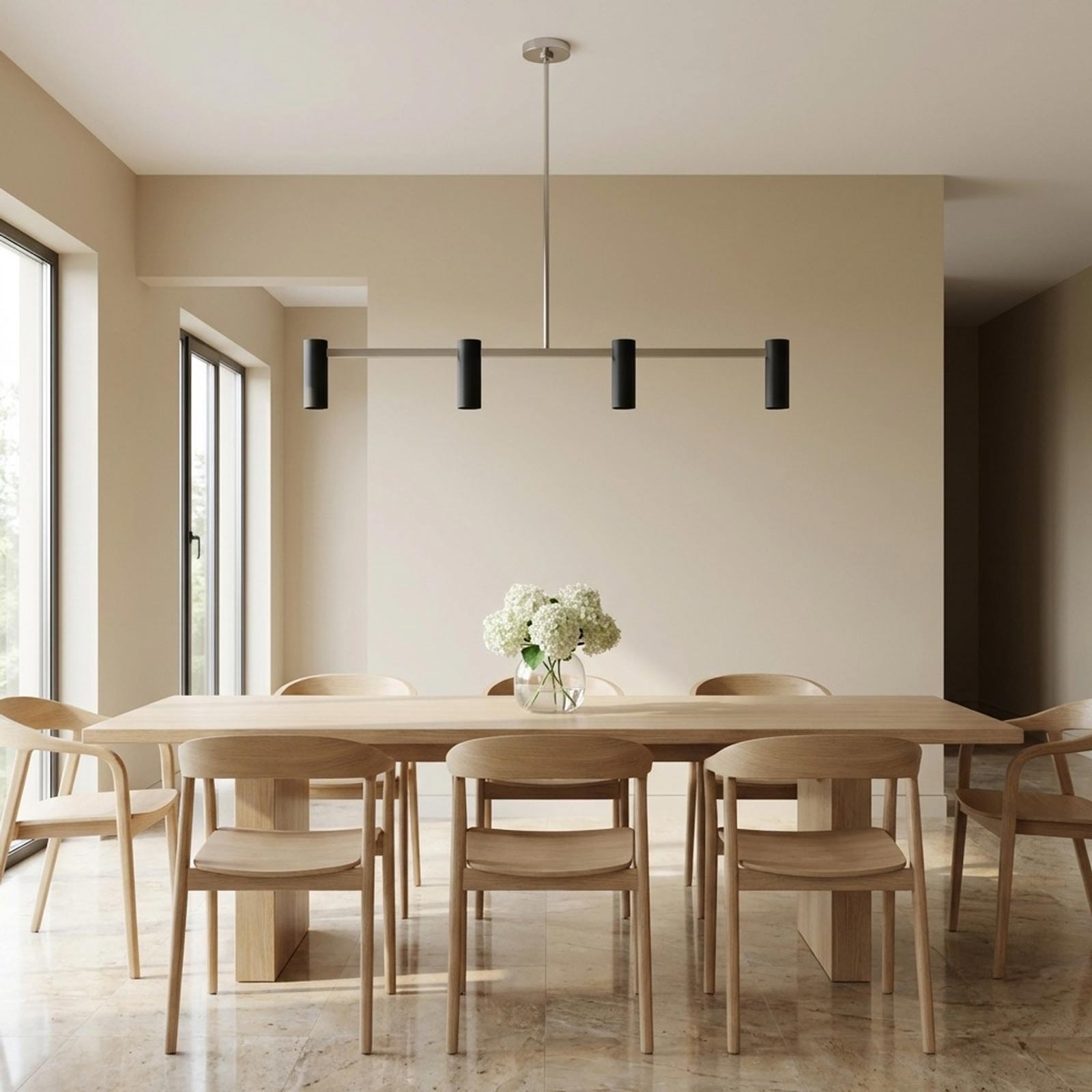 Zentro Linear Chandelier in dining room.