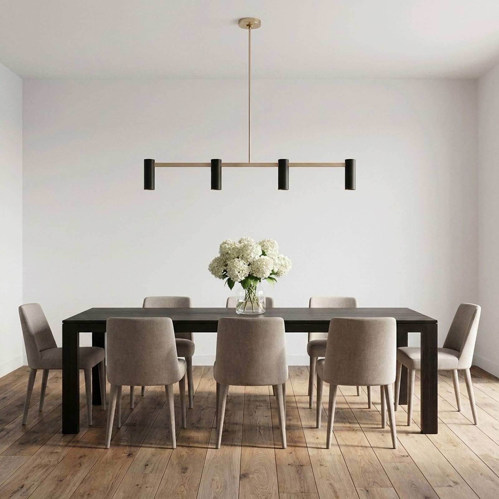 Zentro Linear Chandelier in dining room.