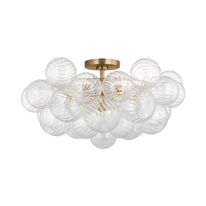 Zia Flush Mount Ceiling Light in Satin Brass.