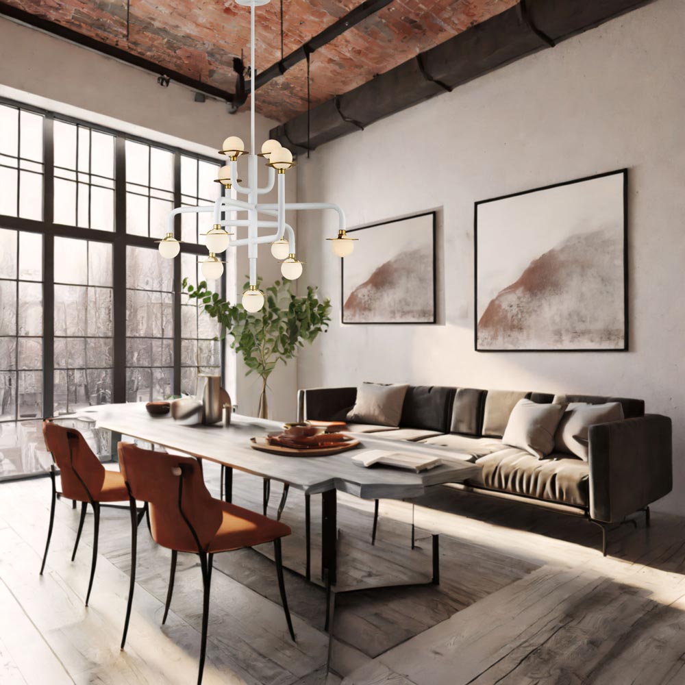 Tubular Chandelier in living room.