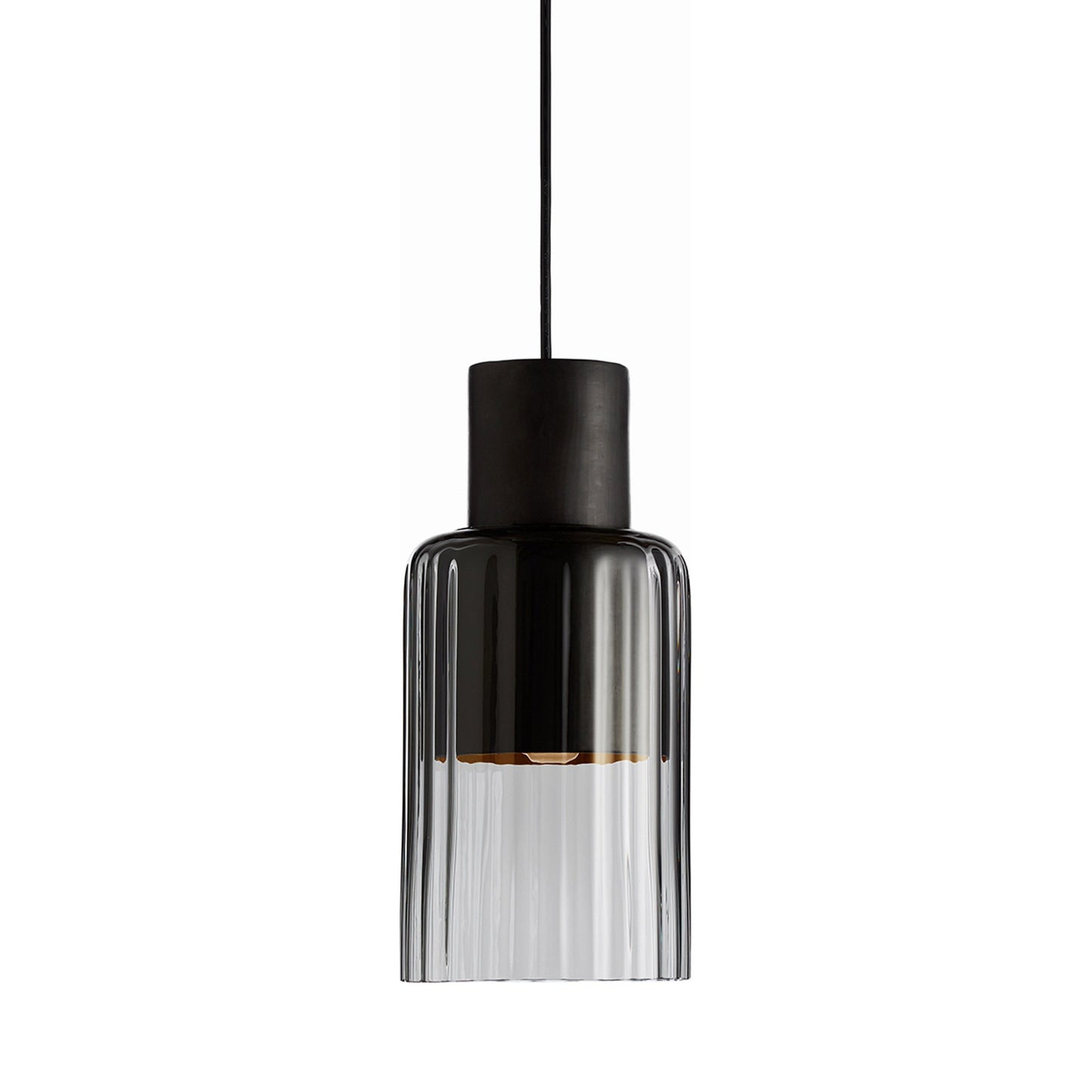 Barro Pendant Light in Charcoal Clay/Smoke Glass.