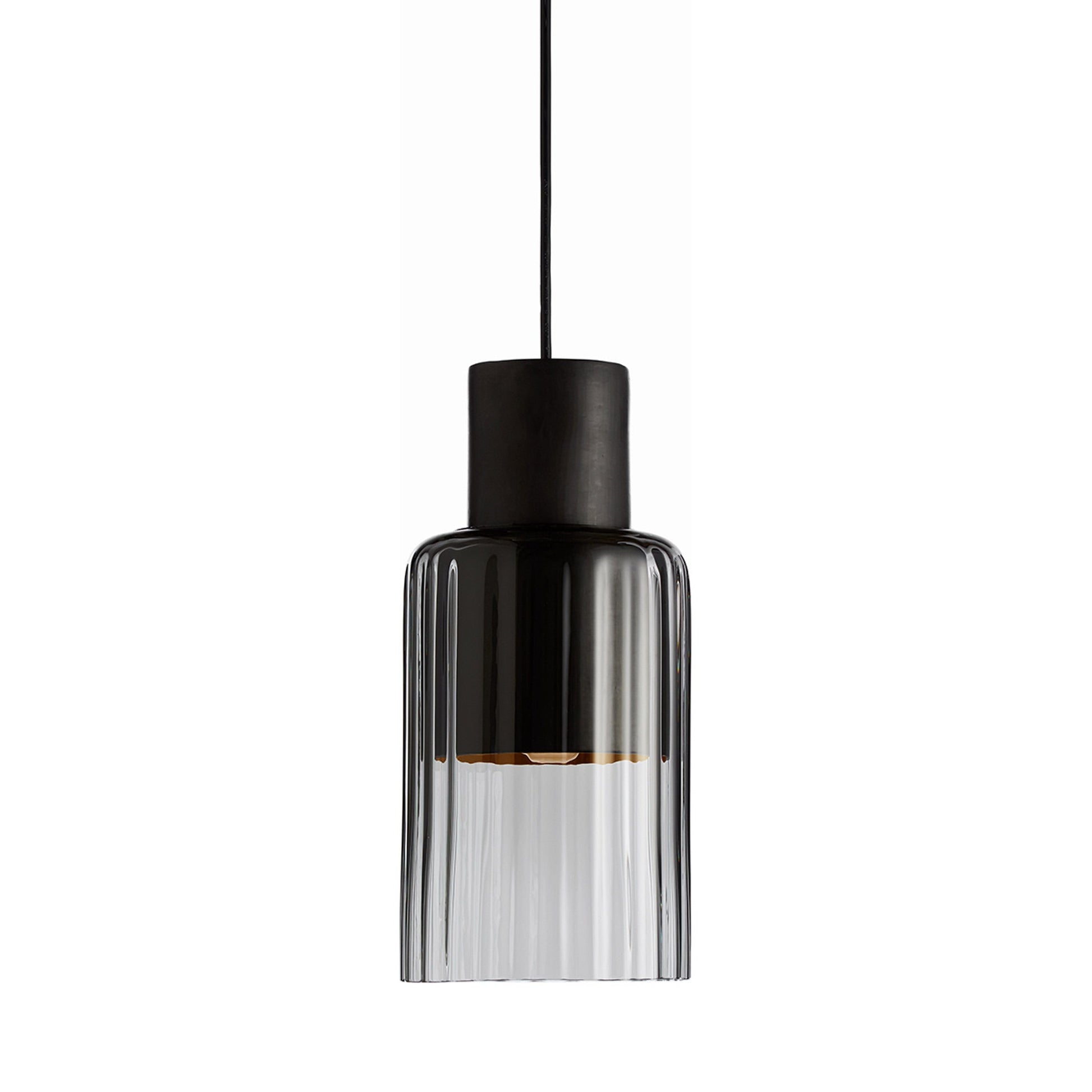 Barro Pendant Light in Charcoal Clay/Smoke Glass.