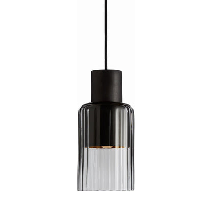 Barro Pendant Light in Charcoal Clay/Smoke Glass.