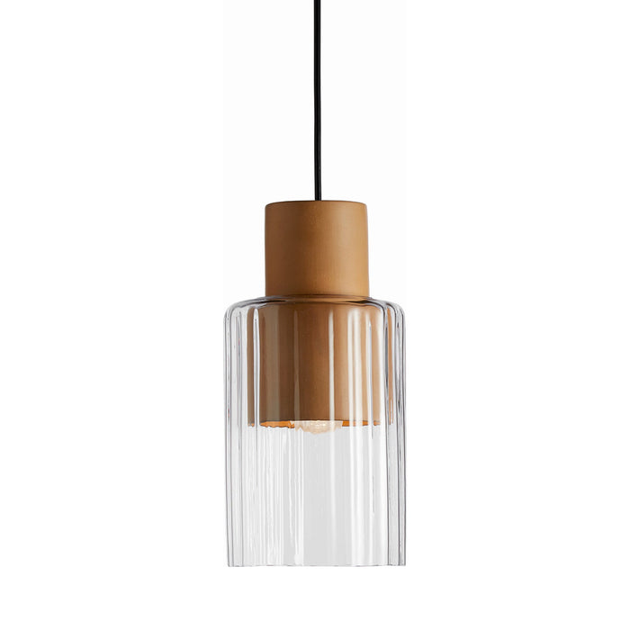 Barro Pendant Light in Natural Clay/Clear Glass.