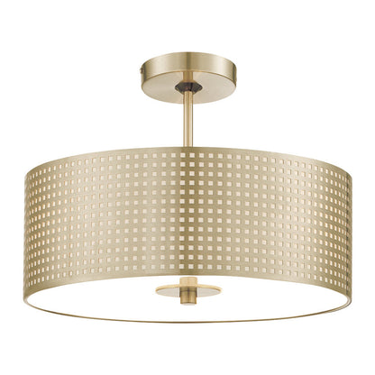 Grid Semi-Flush Mount Ceiling Light in Soft Brass.