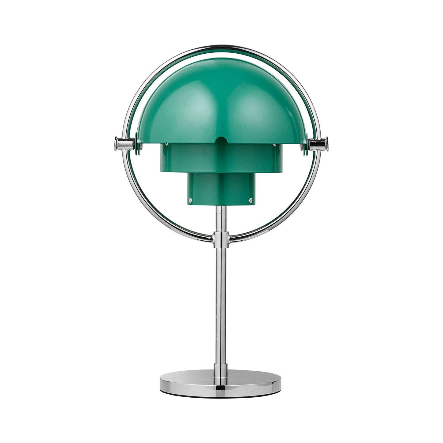 Multi-Lite LED Rechargeable Table Lamp in Chrome/Teal Green.