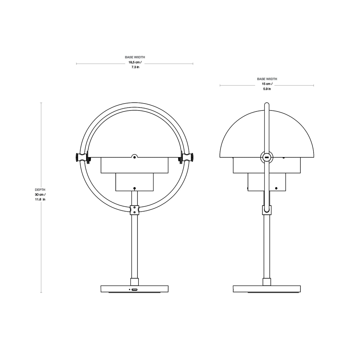 Multi-Lite LED Rechargeable Table Lamp - line drawing.