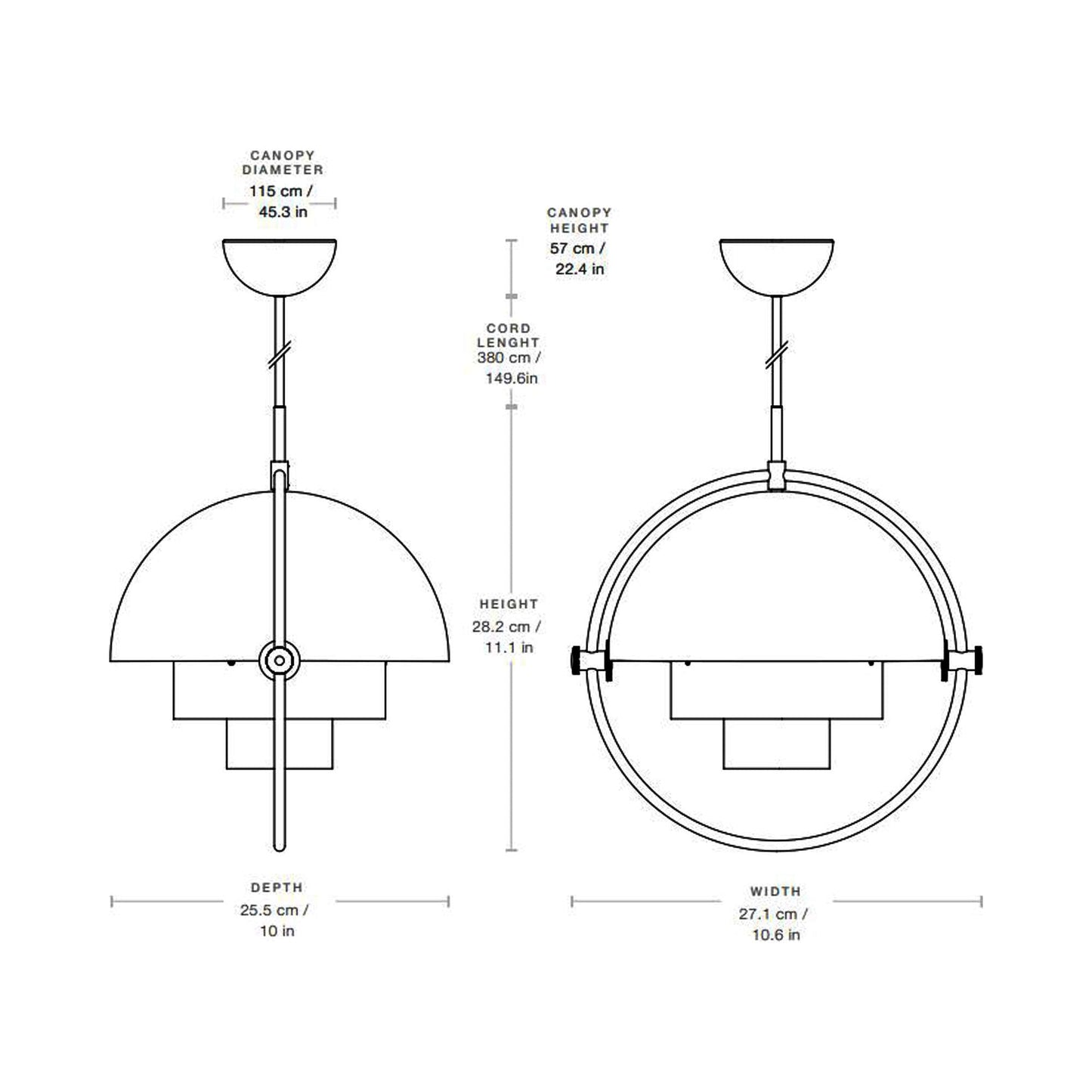 Multi-Lite Pendant Light - line drawing.