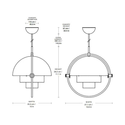 Multi-Lite Pendant Light - line drawing.