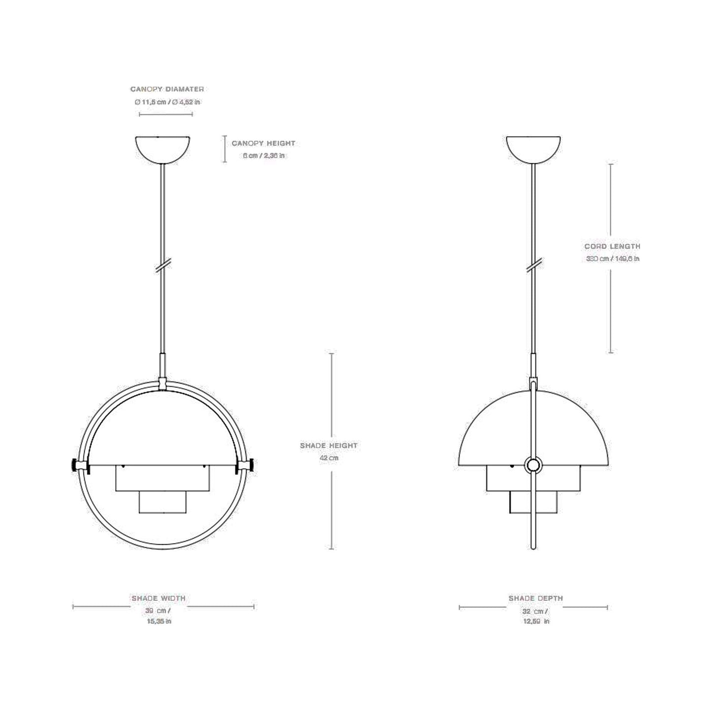 Multi-Lite Pendant Light - line drawing.