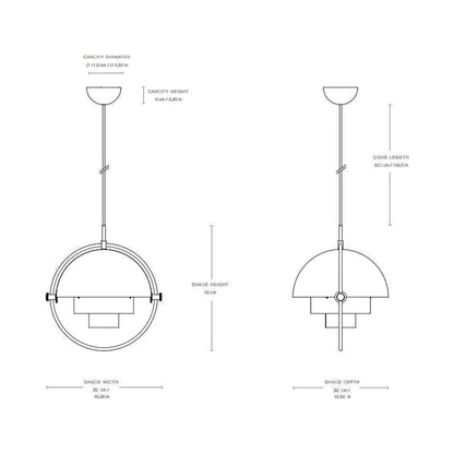 Multi-Lite Pendant Light - line drawing.