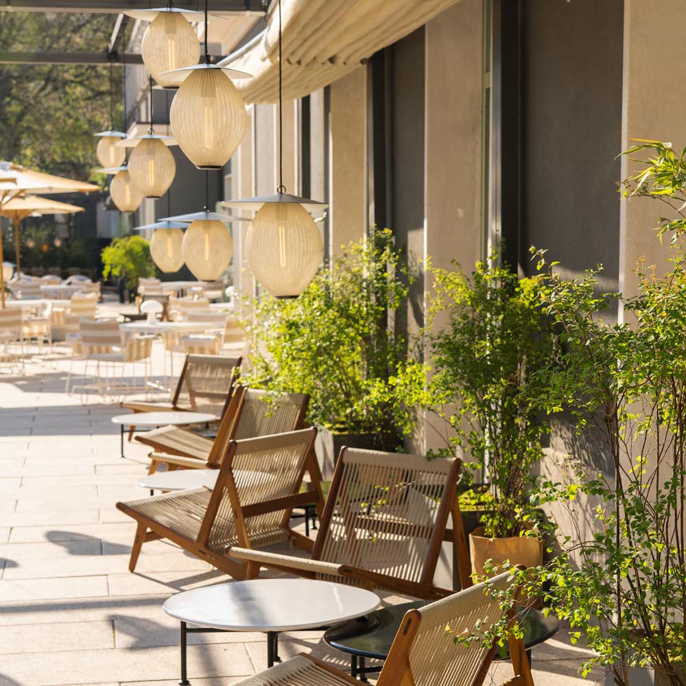 Satellite Outdoor Pendant Light in Outside Area.