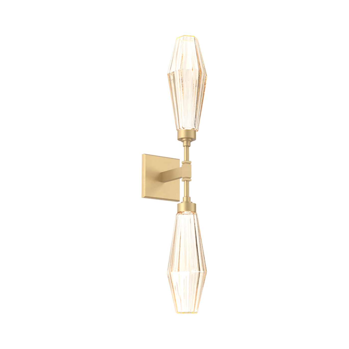 Aalto Double LED Wall Light in Gilded Brass/Amber Blown Glass.