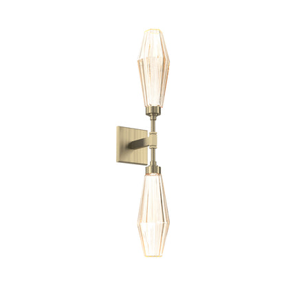 Aalto Double LED Wall Light in Heritage Brass/Amber Blown Glass.