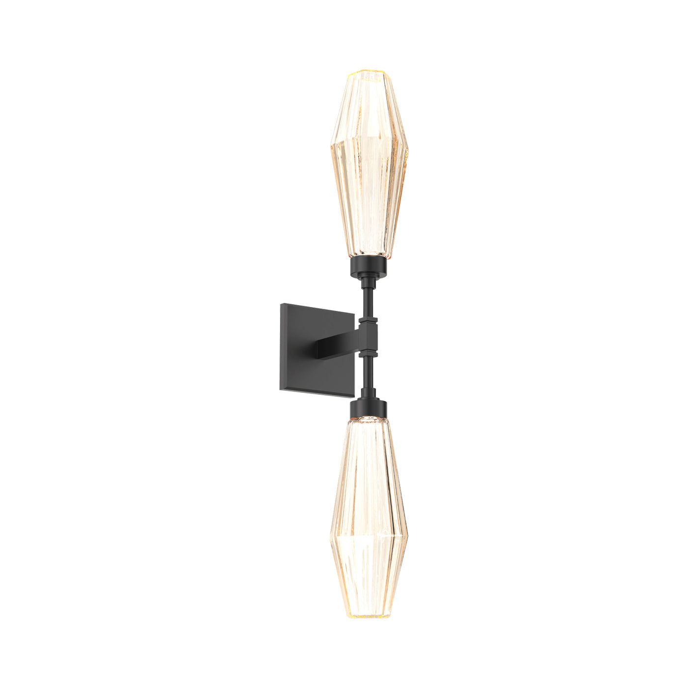 Aalto Double LED Wall Light in Matte Black/Amber Blown Glass.