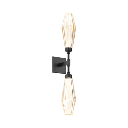 Aalto Double LED Wall Light in Matte Black/Amber Blown Glass.