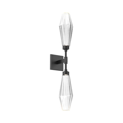 Aalto Double LED Wall Light in Matte Black/Clear Blown Glass.