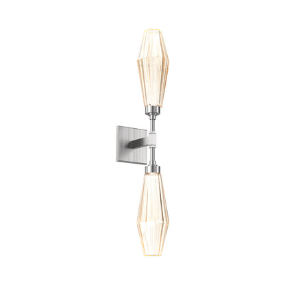 Aalto Double LED Wall Light in Satin Nickel/Amber Blown Glass.