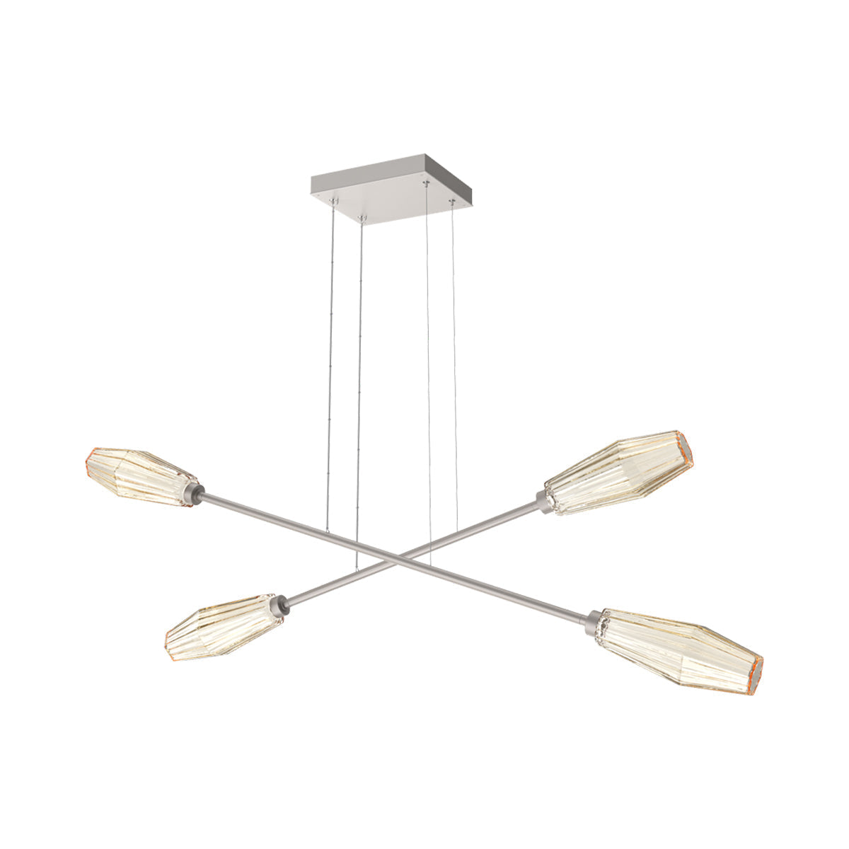 Aalto Double Moda Linear LED Chandelier in Beige Silver/Amber Blown Glass.