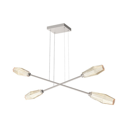 Aalto Double Moda Linear LED Chandelier in Beige Silver/Amber Blown Glass.