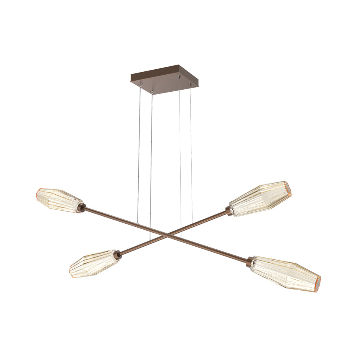 Aalto Double Moda Linear LED Chandelier in Burnished Bronze/Amber Blown Glass.