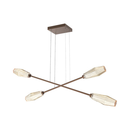 Aalto Double Moda Linear LED Chandelier in Burnished Bronze/Amber Blown Glass.