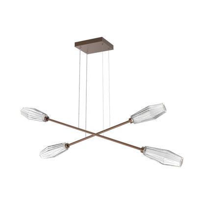 Aalto Double Moda Linear LED Chandelier in Burnished Bronze/Clear Blown Glass.