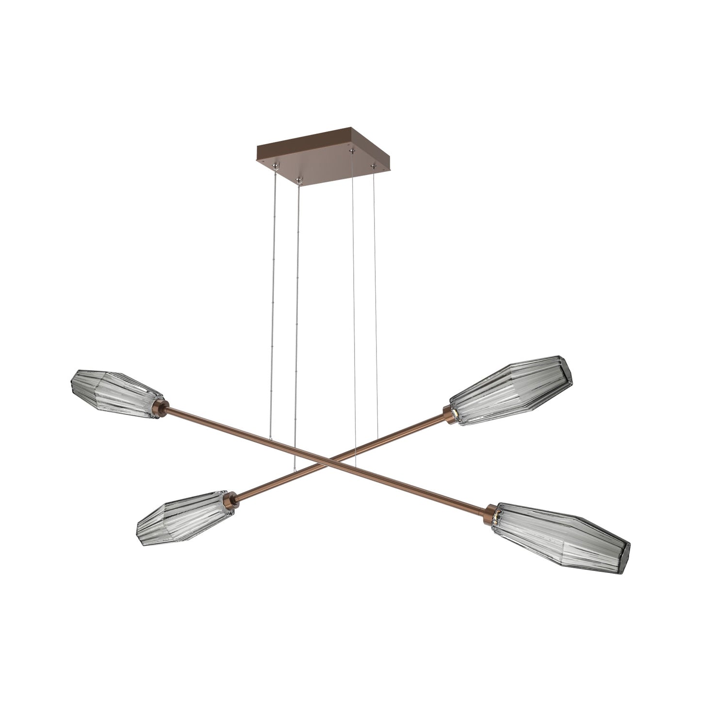 Aalto Double Moda Linear LED Chandelier in Burnished Bronze/Smoke Blown Glass.