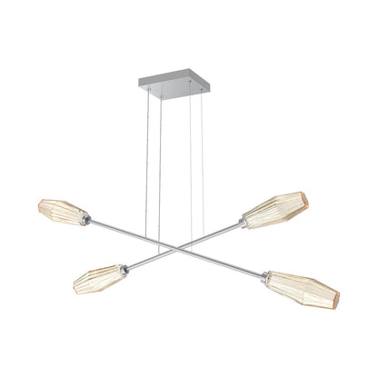 Aalto Double Moda Linear LED Chandelier in Classic Silver/Amber Blown Glass.