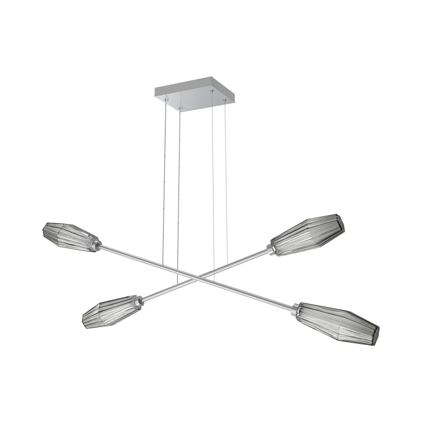Aalto Double Moda Linear LED Chandelier in Classic Silver/Smoke Blown Glass.