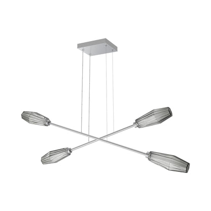 Aalto Double Moda Linear LED Chandelier in Classic Silver/Smoke Blown Glass.