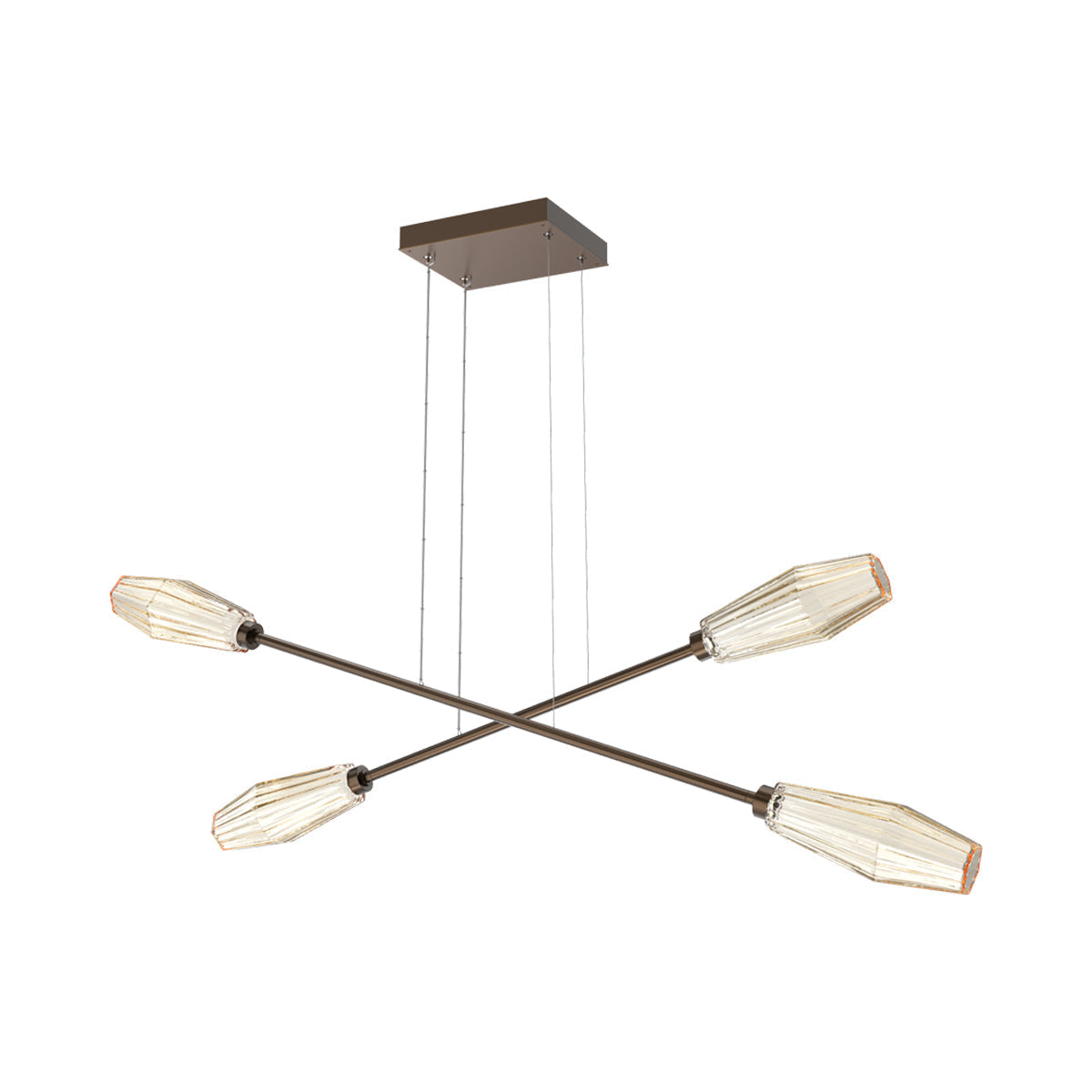 Aalto Double Moda Linear LED Chandelier in Flat Bronze/Amber Blown Glass.