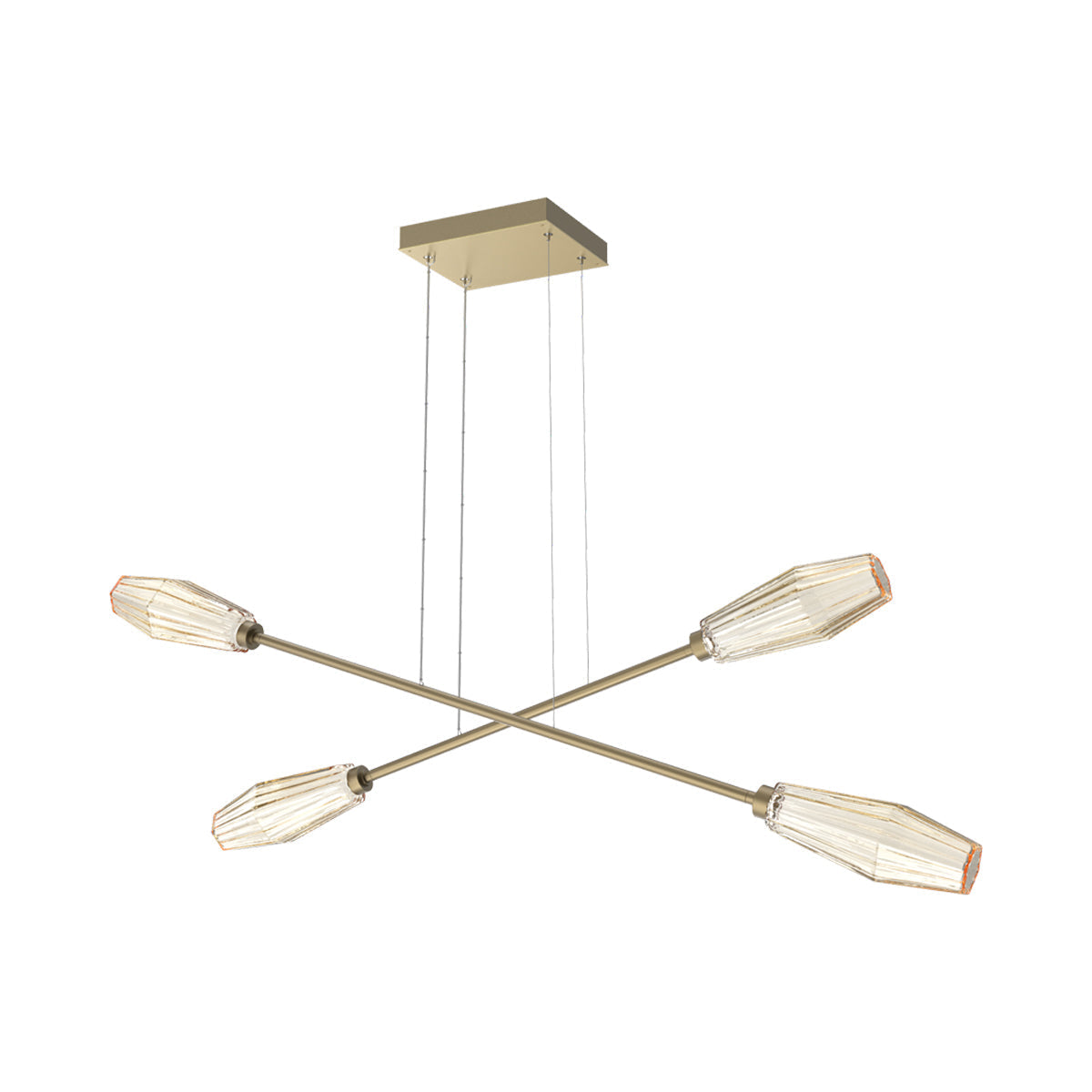 Aalto Double Moda Linear LED Chandelier in Gilded Brass/Amber Blown Glass.