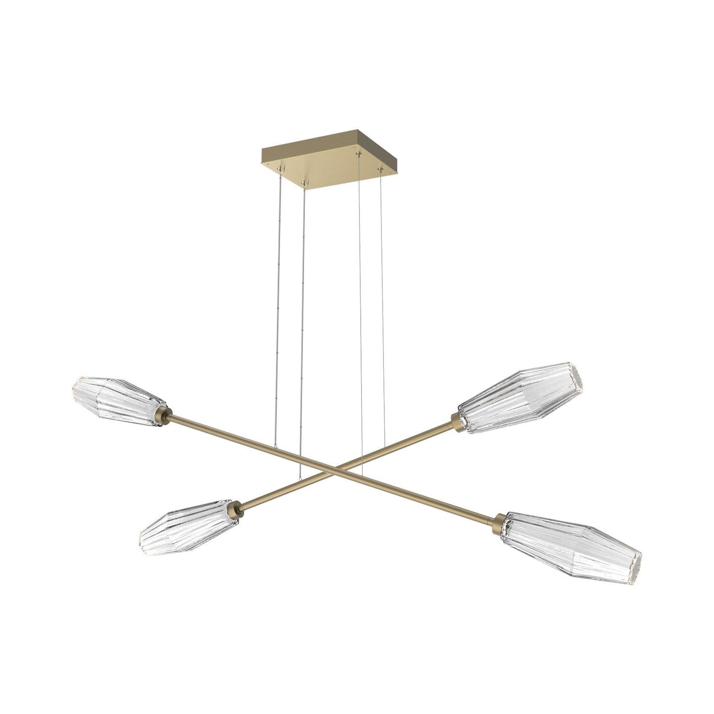 Aalto Double Moda Linear LED Chandelier in Gilded Brass/Clear Blown Glass.