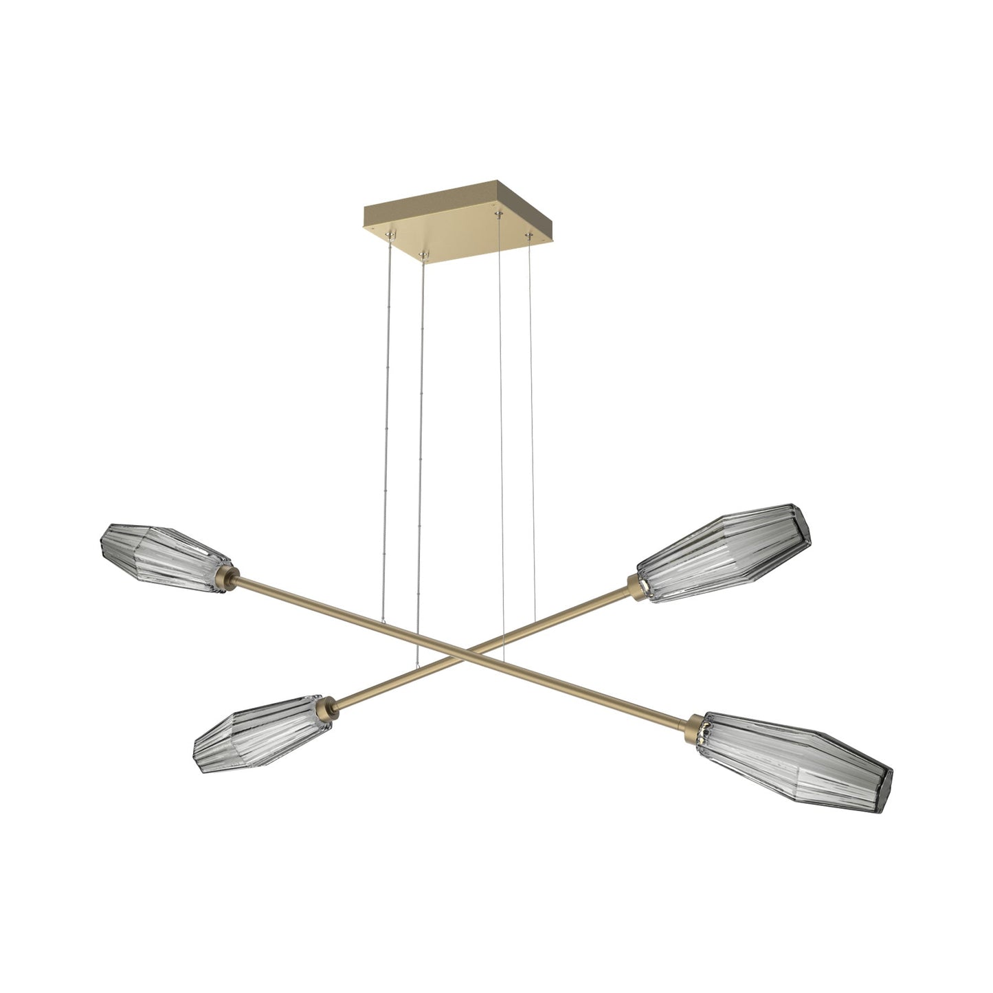Aalto Double Moda Linear LED Chandelier in Gilded Brass/Smoke Blown Glass.