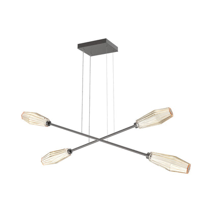 Aalto Double Moda Linear LED Chandelier in Graphite/Amber Blown Glass.