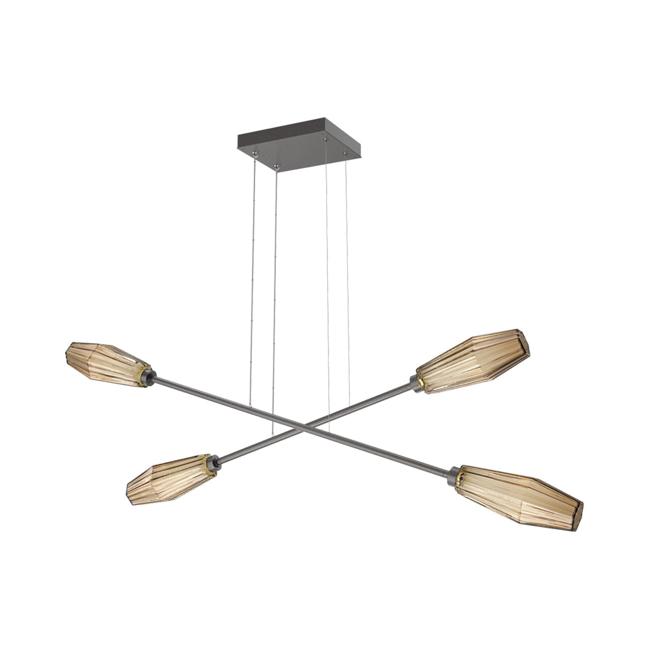 Aalto Double Moda Linear LED Chandelier in Graphite/Bronze Blown Glass.