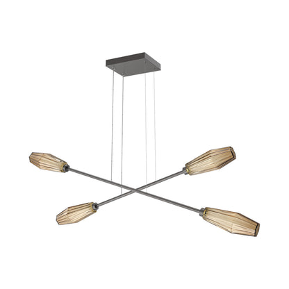Aalto Double Moda Linear LED Chandelier in Graphite/Bronze Blown Glass.