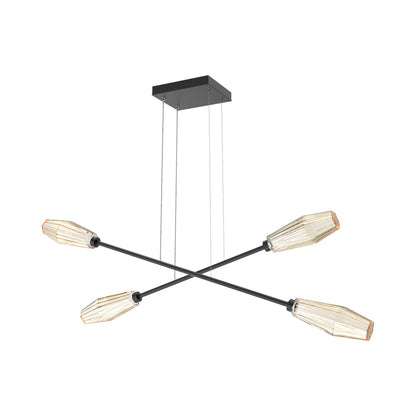 Aalto Double Moda Linear LED Chandelier in Matte Black/Amber Blown Glass.