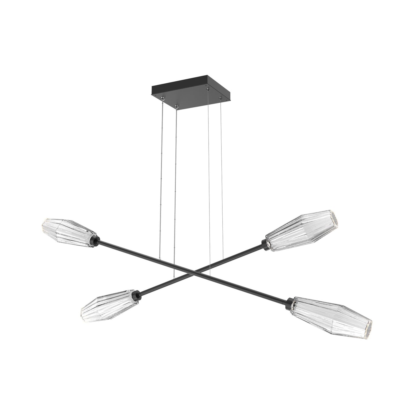 Aalto Double Moda Linear LED Chandelier in Matte Black/Clear Blown Glass.
