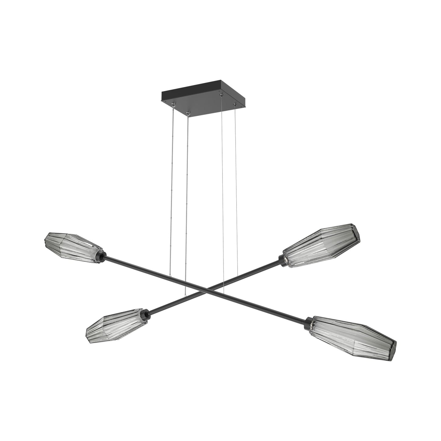 Aalto Double Moda Linear LED Chandelier in Matte Black/Smoke Blown Glass.