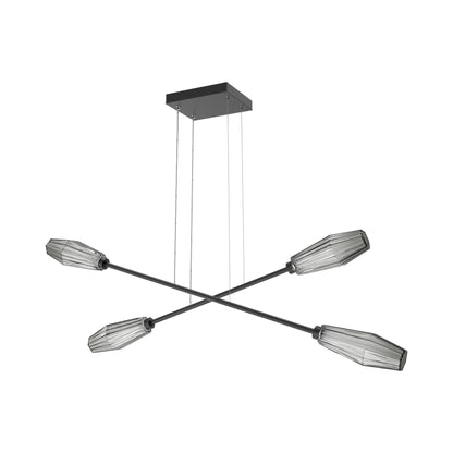 Aalto Double Moda Linear LED Chandelier in Matte Black/Smoke Blown Glass.