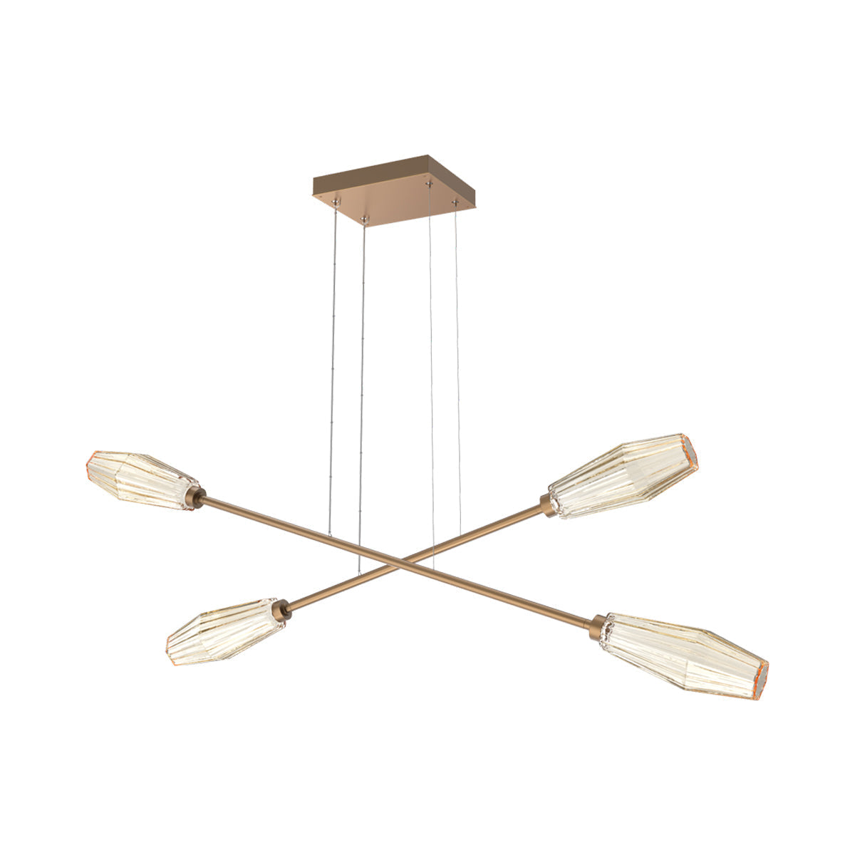Aalto Double Moda Linear LED Chandelier in Novel Brass/Amber Blown Glass.