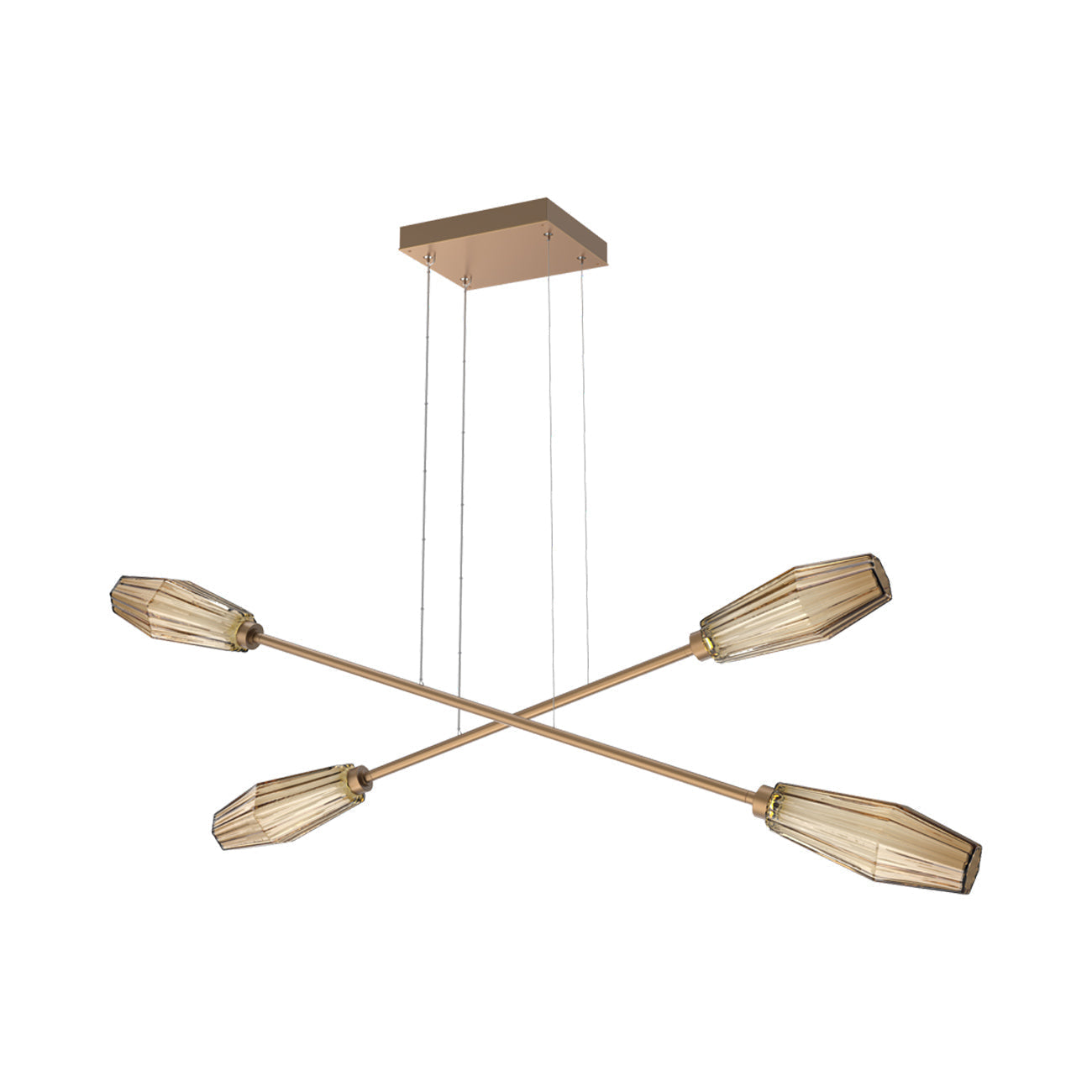 Aalto Double Moda Linear LED Chandelier in Novel Brass/Bronze Blown Glass.
