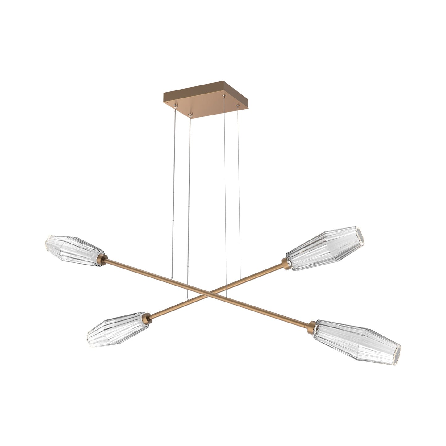 Aalto Double Moda Linear LED Chandelier in Novel Brass/Clear Blown Glass.