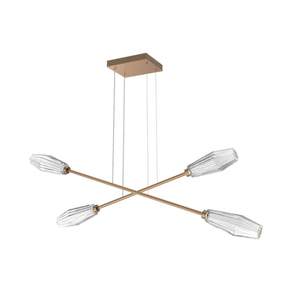 Aalto Double Moda Linear LED Chandelier in Novel Brass/Clear Blown Glass.