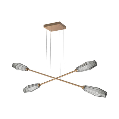 Aalto Double Moda Linear LED Chandelier in Novel Brass/Smoke Blown Glass.