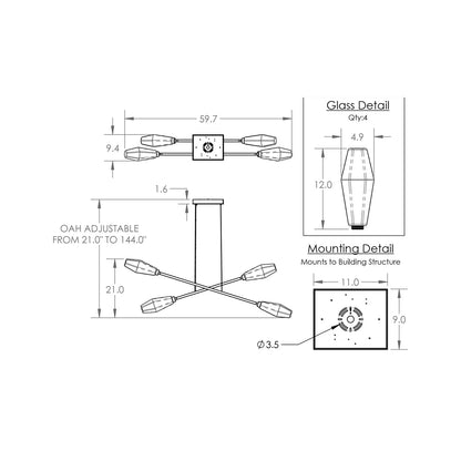 Aalto Double Moda Linear LED Chandelier - line drawing.