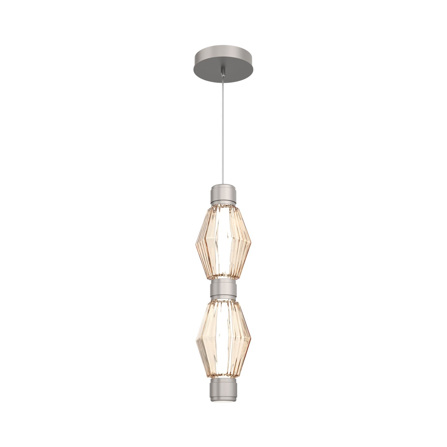 Aalto Mandrel Double LED Pendant Light in Beige Silver/Amber Blown Glass.