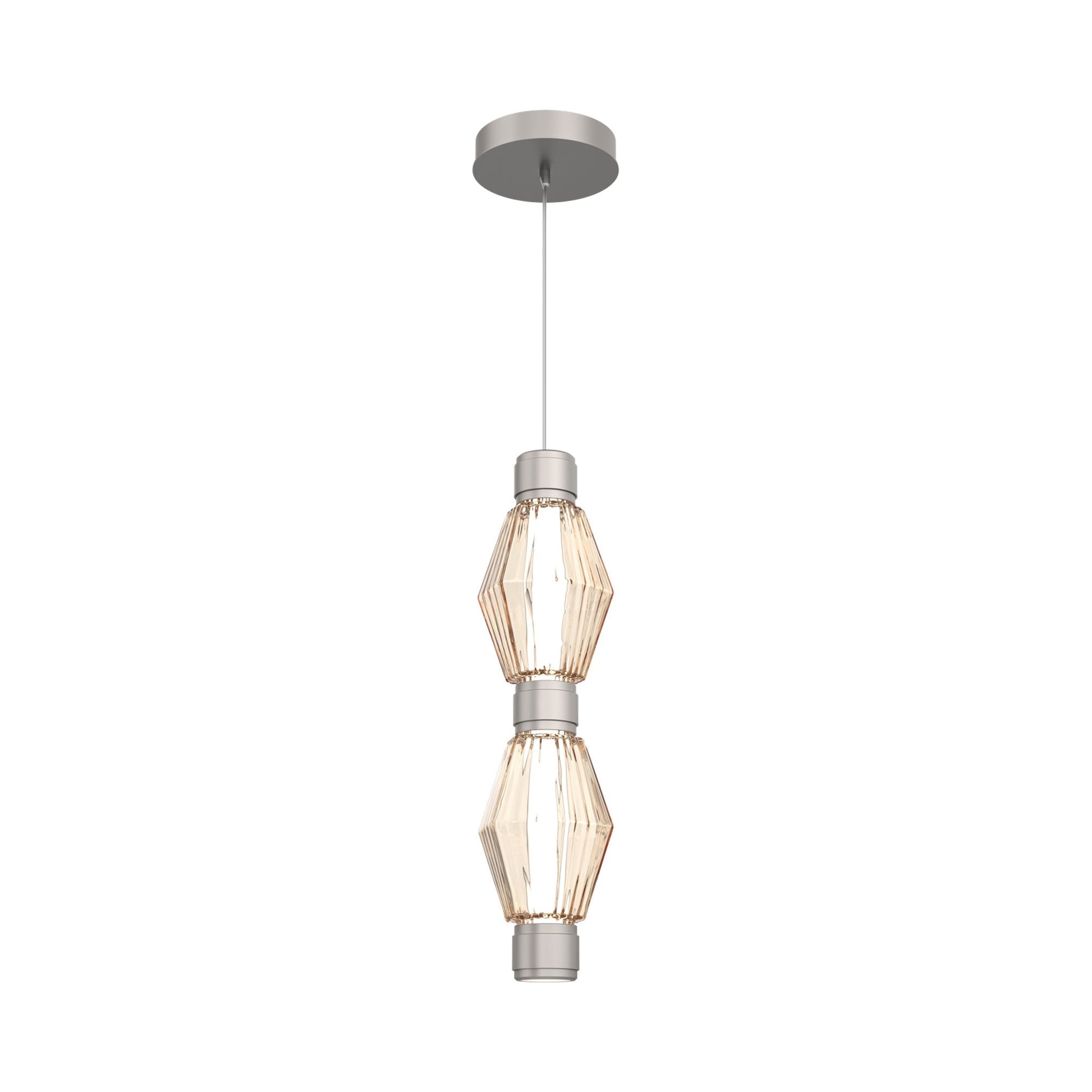 Aalto Mandrel Double LED Pendant Light in Beige Silver/Amber Blown Glass.